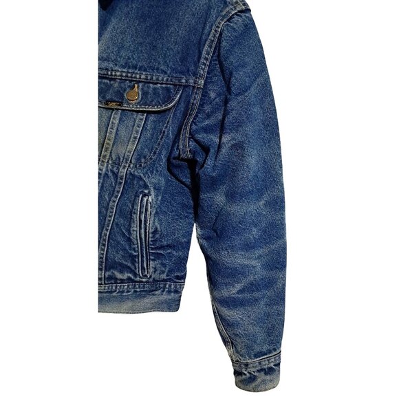 Vintage 80s Lee Storm Rider Sz L Denim Jacket Corduroy Collar Blanket Lined Made - Picture 10 of 14